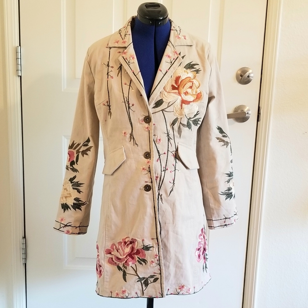 Floral Embroidered Paparazzi Jacket Trenchcoat szM